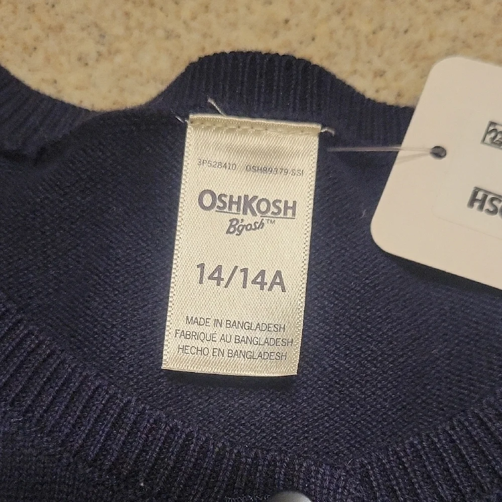 OshKosh B'gosh Blue Cardigan Sweater Classic Knit SIZE 14 NWT